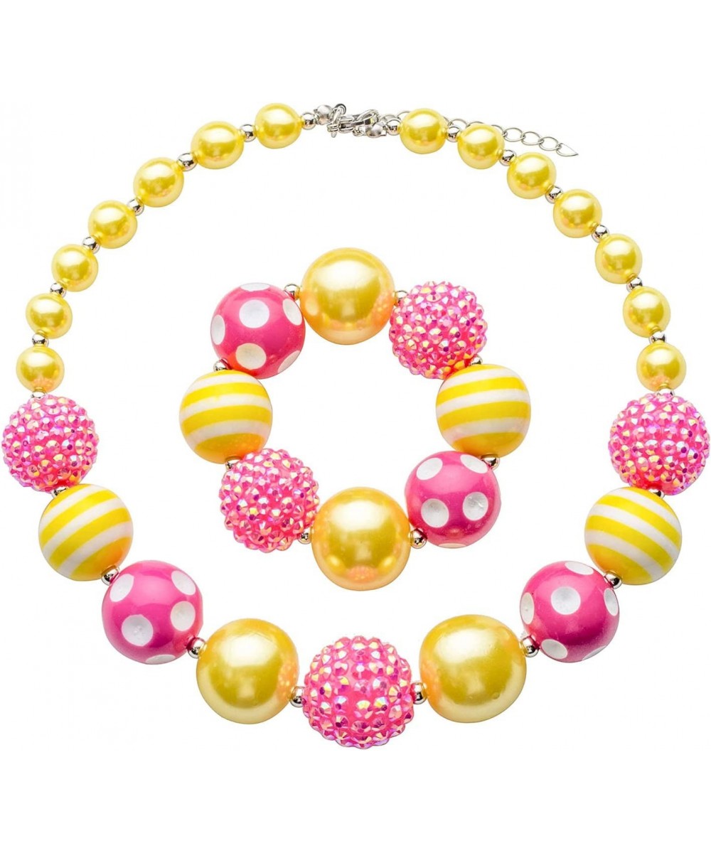 Dress Up Jewelry for Little Girls Kids Necklaces Fashion Girls Chunky Beads Bubblegum Necklace and Bracelet Set Green Gold Di...