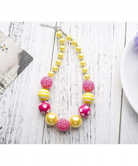 Dress Up Jewelry for Little Girls Kids Necklaces Fashion Girls Chunky Beads Bubblegum Necklace and Bracelet Set Green Gold Di...