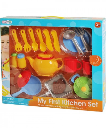 19 Pc My First Kitchen Playset - Knife Forks & Play Utensils - Salt and Pepper Shakers - Realistic Plastic Toy Cutlery - Toy ...