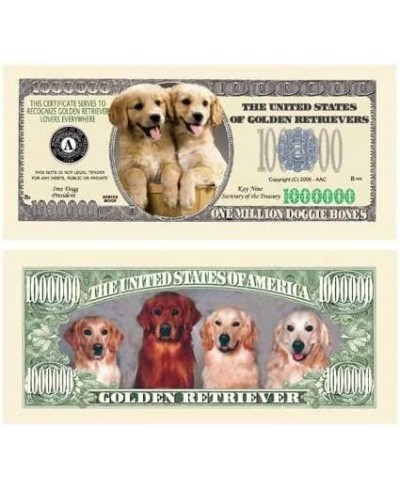 Pack of 25 - Golden Retriever Dog Million Dollar Bills - Best Gift for Golden Retriever Lovers $22.10 - Gags & Practical Joke...