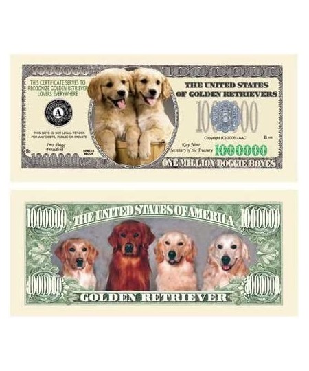 Pack of 25 - Golden Retriever Dog Million Dollar Bills - Best Gift for Golden Retriever Lovers $22.10 - Gags & Practical Joke...