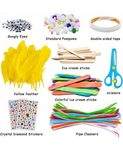 280Pcs Wooden DIY Arts Craft Kit for Kids Make Your Own Bunny Chick Wood Crafts Wooden Stick Pompoms Pipe Cleaners Feather Wi...