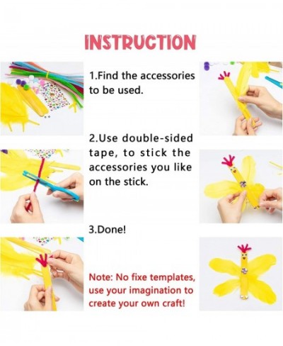 280Pcs Wooden DIY Arts Craft Kit for Kids Make Your Own Bunny Chick Wood Crafts Wooden Stick Pompoms Pipe Cleaners Feather Wi...