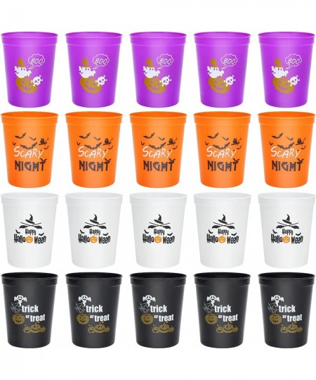 Halloween Party Cups - Set of 20 Orange White Black and Purple 16oz Stadium Cups Perfect for Halloween Party Halloween Favors...