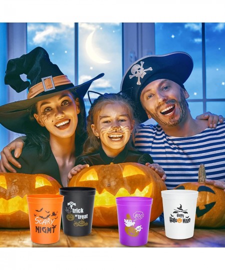 Halloween Party Cups - Set of 20 Orange White Black and Purple 16oz Stadium Cups Perfect for Halloween Party Halloween Favors...