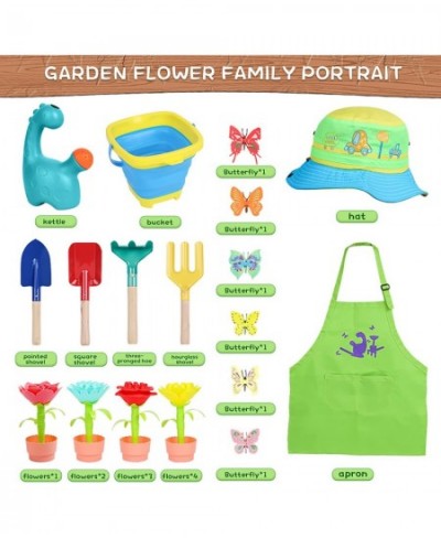 Kids Gardening Set - Real Metal Garden Tools Shovel Rake Fork 18PCS Kids Gardening Kit with Bubble Flowers Water Bucket Dinos...