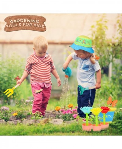 Kids Gardening Set - Real Metal Garden Tools Shovel Rake Fork 18PCS Kids Gardening Kit with Bubble Flowers Water Bucket Dinos...