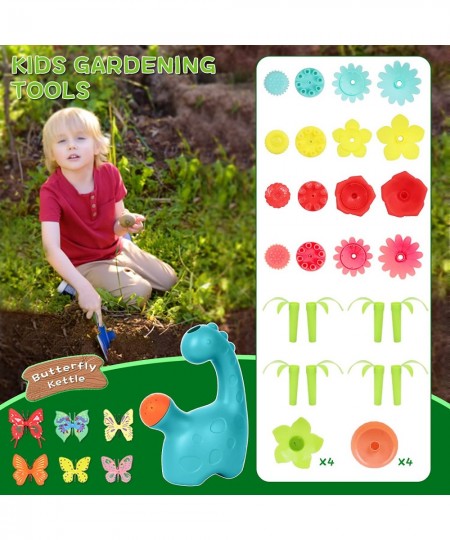 Kids Gardening Set - Real Metal Garden Tools Shovel Rake Fork 18PCS Kids Gardening Kit with Bubble Flowers Water Bucket Dinos...