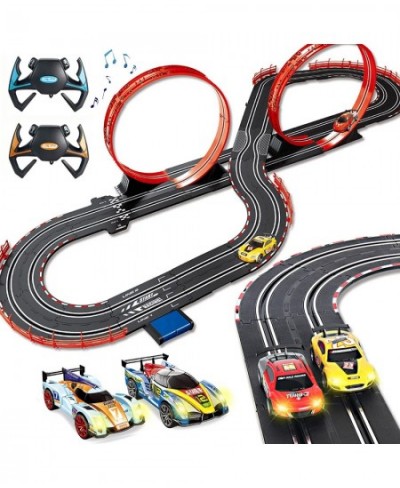 Slot Car Race Track for Boys and Kids Electric Racing Vehicle Playset 1:43 with 4 Cars Headlights 2 Controller Sound and Ligh...