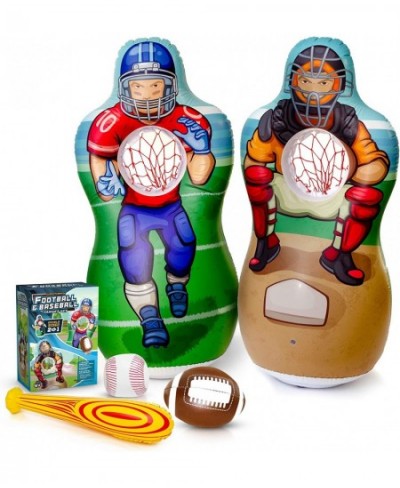 Inflatable Double-Sided Baseball & Football Target Set - Blow Up Toy with Soft Football Baseball & Inflatable Bat - Fun Toss ...