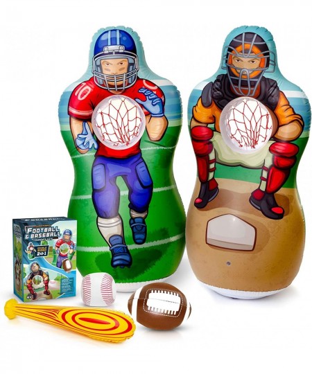 Inflatable Double-Sided Baseball & Football Target Set - Blow Up Toy with Soft Football Baseball & Inflatable Bat - Fun Toss ...