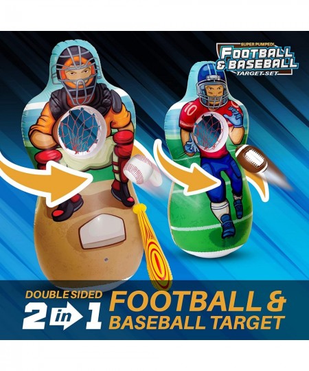 Inflatable Double-Sided Baseball & Football Target Set - Blow Up Toy with Soft Football Baseball & Inflatable Bat - Fun Toss ...