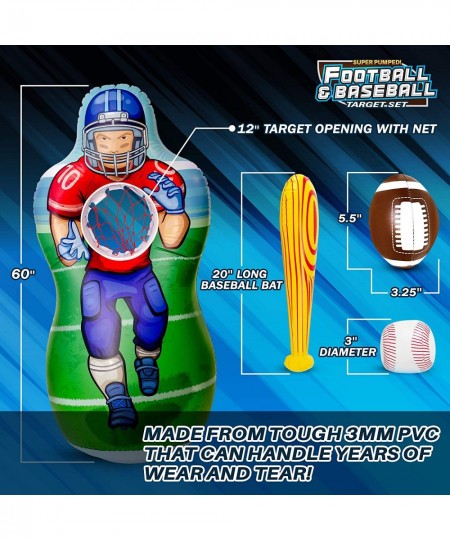 Inflatable Double-Sided Baseball & Football Target Set - Blow Up Toy with Soft Football Baseball & Inflatable Bat - Fun Toss ...