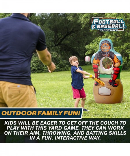 Inflatable Double-Sided Baseball & Football Target Set - Blow Up Toy with Soft Football Baseball & Inflatable Bat - Fun Toss ...