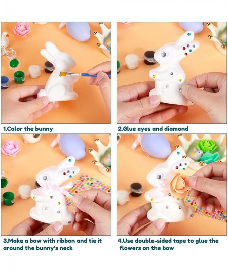 50 Pieces Easter Crafts for Kids with 8 Pieces Easter Foam Bunny 4 Pieces Easter Eggs 2 Sets Paints Instructions and Others A...