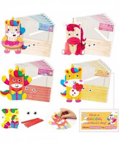 28Pack Unicorn Gifts Cards for Kids Cute Unicorn Wooden Sticks DIY Crafts Kit Creative Exchange Gift Art Craft Ornament with ...