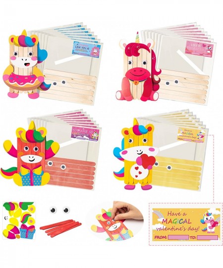 28Pack Unicorn Gifts Cards for Kids Cute Unicorn Wooden Sticks DIY Crafts Kit Creative Exchange Gift Art Craft Ornament with ...