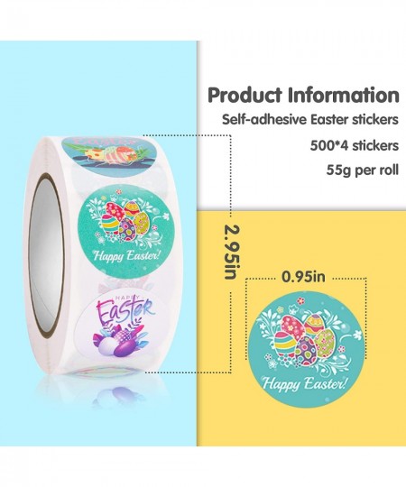 2000PCS Easter Stickers Happy Easter Egg Bunny Roll Sticker Round Waterproof Holiday Sticker for Kids Decorations Wall Window...