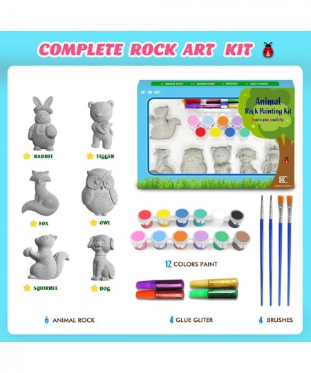 Arts and Crafts for Kids - Set of 6 Animal Rock DIY Painting Craft Kits for Kids Includes 12 Acrylic Paints 4 Brushes 4 Glitt...