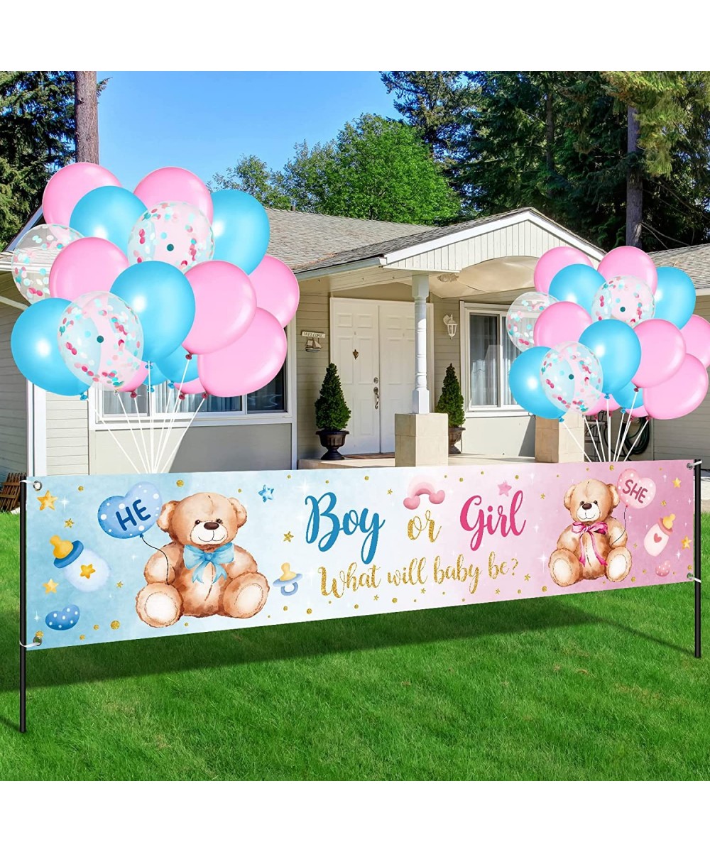 39 Pieces Gender Reveal Banner Decor Set Boy or Girl Yard Sign Banner Blue and Pink Balloons What Will Baby Be Party Decor Wa...