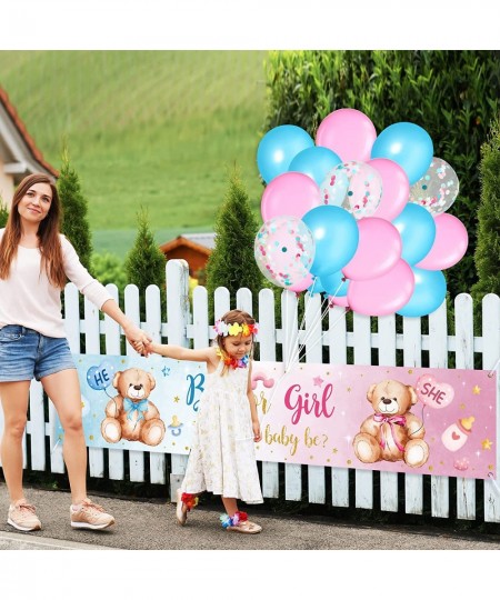 39 Pieces Gender Reveal Banner Decor Set Boy or Girl Yard Sign Banner Blue and Pink Balloons What Will Baby Be Party Decor Wa...