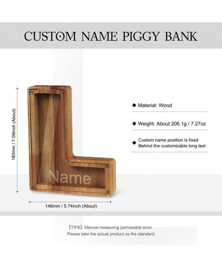 Wooden Piggy Bank Personalized Name and Text Laser Letter Coin Bank Money Box Wooden Piggy Bank ​Education Gift for Kids Chri...