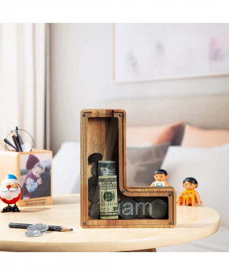 Wooden Piggy Bank Personalized Name and Text Laser Letter Coin Bank Money Box Wooden Piggy Bank ​Education Gift for Kids Chri...