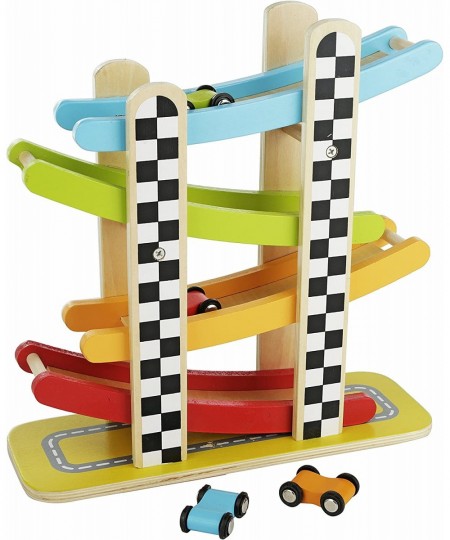 Colorful Wood Race Track Ramp with 4 Wooden Race Cars - Solid Wood Educational Baby Toy for Toddler Boys and Girls Age 18-24 ...