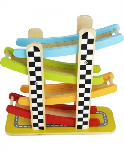 Colorful Wood Race Track Ramp with 4 Wooden Race Cars - Solid Wood Educational Baby Toy for Toddler Boys and Girls Age 18-24 ...