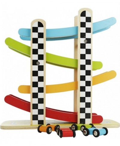 Colorful Wood Race Track Ramp with 4 Wooden Race Cars - Solid Wood Educational Baby Toy for Toddler Boys and Girls Age 18-24 ...