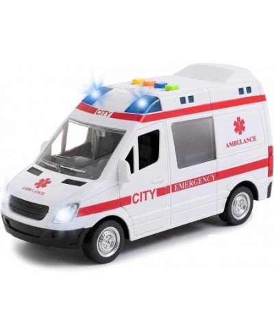 Ambulance Toy Car with Light & Siren Sound Effects - Friction Powered Wheels & LED Lights - Heavy Duty Plastic Rescue Vehicle...