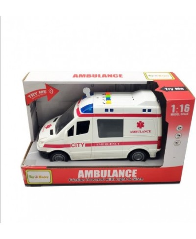 Ambulance Toy Car with Light & Siren Sound Effects - Friction Powered Wheels & LED Lights - Heavy Duty Plastic Rescue Vehicle...