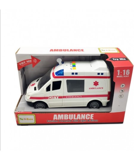 Ambulance Toy Car with Light & Siren Sound Effects - Friction Powered Wheels & LED Lights - Heavy Duty Plastic Rescue Vehicle...