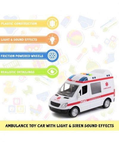 Ambulance Toy Car with Light & Siren Sound Effects - Friction Powered Wheels & LED Lights - Heavy Duty Plastic Rescue Vehicle...