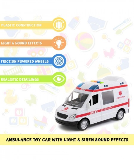 Ambulance Toy Car with Light & Siren Sound Effects - Friction Powered Wheels & LED Lights - Heavy Duty Plastic Rescue Vehicle...