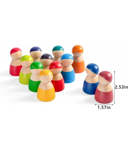 Rainbow Peg Dolls for Toddlers 12 PCS Wooden Peg People Toys Wooden People Pretend Play with Rainbow Stacking Toy Preschool W...