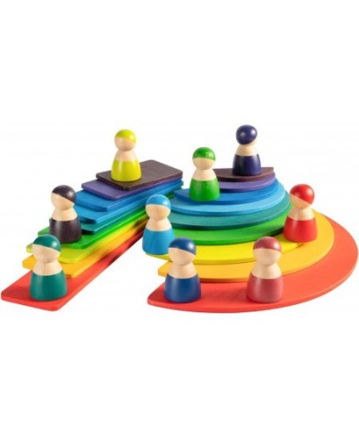 Rainbow Peg Dolls for Toddlers 12 PCS Wooden Peg People Toys Wooden People Pretend Play with Rainbow Stacking Toy Preschool W...