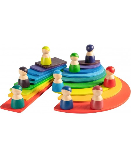 Rainbow Peg Dolls for Toddlers 12 PCS Wooden Peg People Toys Wooden People Pretend Play with Rainbow Stacking Toy Preschool W...