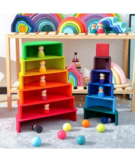 Rainbow Peg Dolls for Toddlers 12 PCS Wooden Peg People Toys Wooden People Pretend Play with Rainbow Stacking Toy Preschool W...