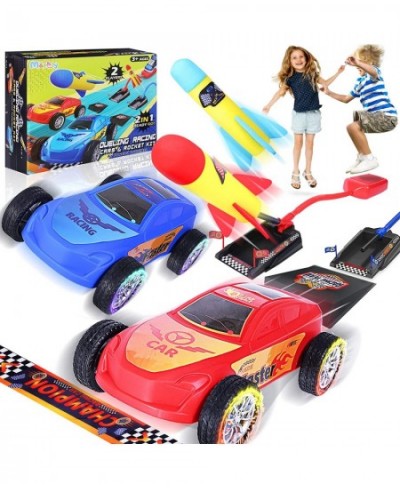 2 in 1 Racing Car and Rocket Dueling Launch Toys for Kids 2 Launchers with 2 Air Powered Cars and 6 Rockets Fun Outdoor Toys ...