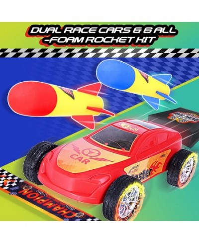 2 in 1 Racing Car and Rocket Dueling Launch Toys for Kids 2 Launchers with 2 Air Powered Cars and 6 Rockets Fun Outdoor Toys ...