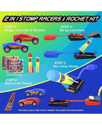 2 in 1 Racing Car and Rocket Dueling Launch Toys for Kids 2 Launchers with 2 Air Powered Cars and 6 Rockets Fun Outdoor Toys ...