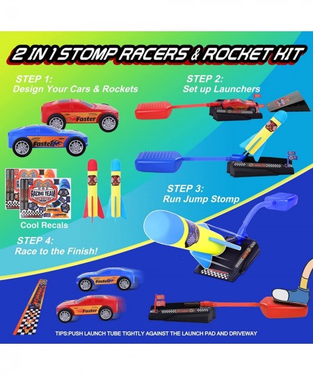 2 in 1 Racing Car and Rocket Dueling Launch Toys for Kids 2 Launchers with 2 Air Powered Cars and 6 Rockets Fun Outdoor Toys ...