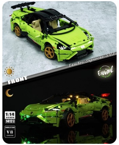 1:14 Super Car SVJ MOC Model Car Kits to Build for Adults and Teens Building Blocks with RC Led Control and Visible Motor V8 ...