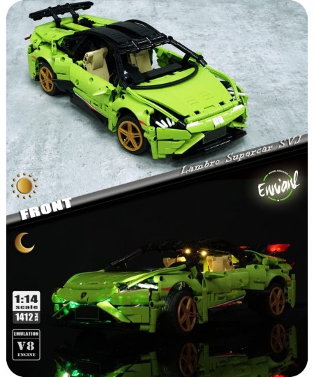 1:14 Super Car SVJ MOC Model Car Kits to Build for Adults and Teens Building Blocks with RC Led Control and Visible Motor V8 ...