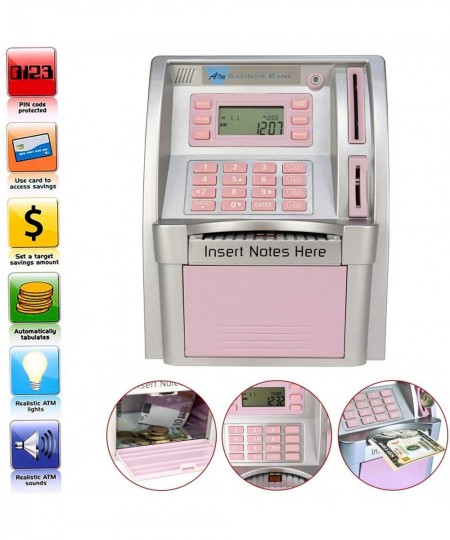 ATM Piggy Bank for Real Money ATM Savings Bank for Kids Girls Adults Toy Mini Pink ATM Machine ATM Savings Bank Personal Elec...