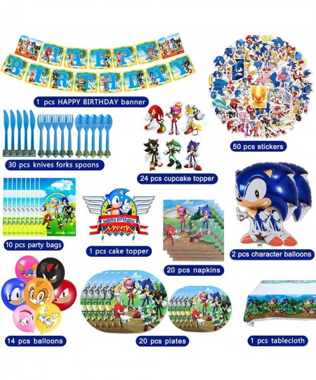 Sonic Birthday Party Supplies The Hedgehog Party Decorations Set Include Banner Tablecloth Balloons Stickers Favor Bags Cake ...