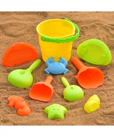 10Pcs Beach Sand Toys Set for Kids 3-10 Sand Castle Bucket Animal Molds Sand Sifter Shovel Tool Kit with Mesh Bag Toddler San...