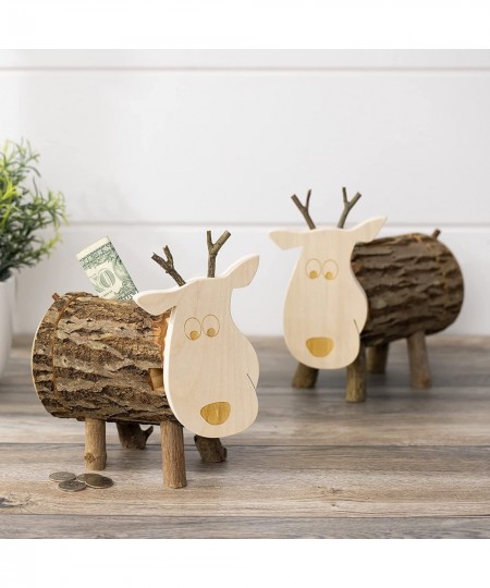 Wood Reindeer Banks - Animal Figurine Coin Holder for Girls & Boys - Wooden Saving Money Box for Adults - Cute Woodland Nurse...