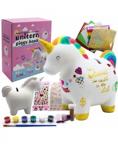 Decorate Your Own Unicorn Piggy Bank for Kids Girls with Easy to Apply Foil Transfers & Glitters-DIY Arts and Crafts Kit Acti...